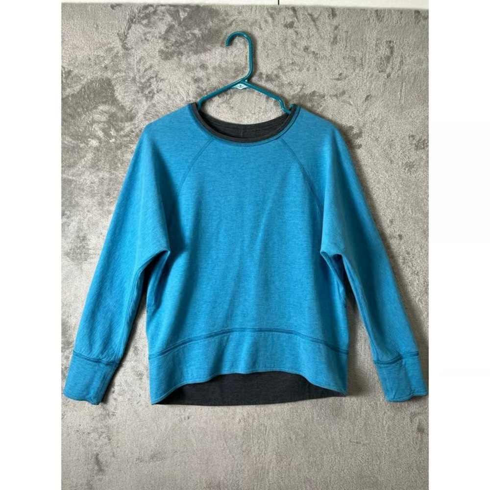 Women’s Cozy Layered Hem Sweater - Charcoal with Teal Accent - Picture 3 of 3